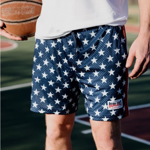 Burlebo Mesh Fully Lined Athletic Gym Basketball Patriotic Flag Shorts - Picture 7 of 8